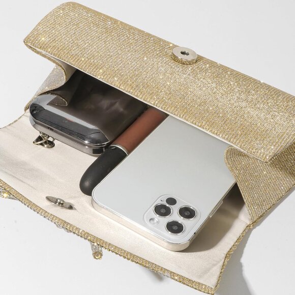 Gold Rhinestone Bow Evening Clutch Bag for Prom Wedding Formal Party - Picture 4 of 5